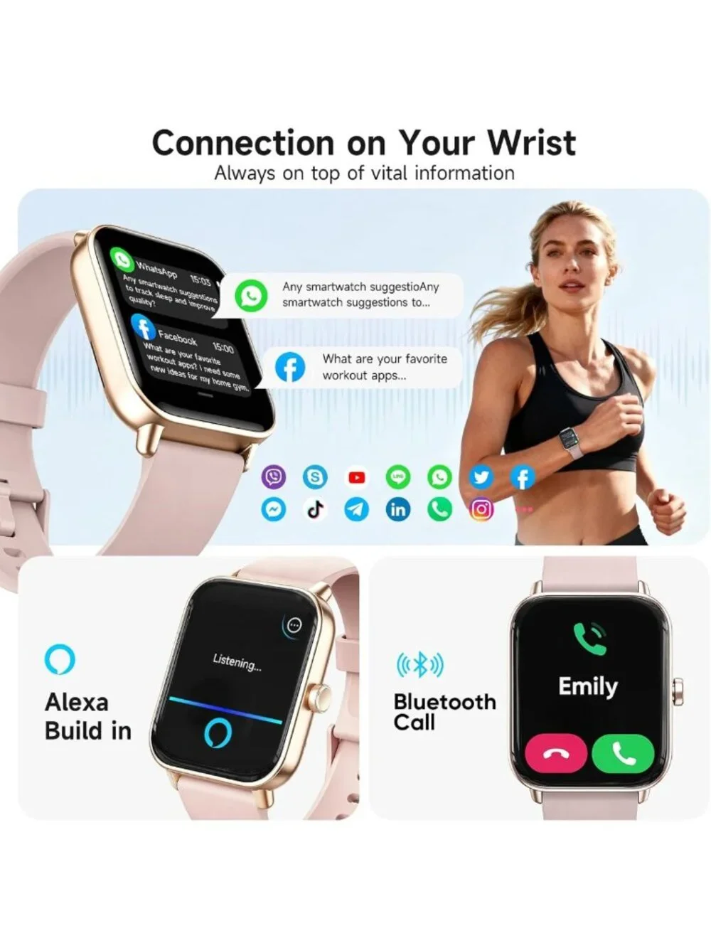 Stylish Smart Watch for Women, 1.85'' AMOLED Display, Alexa Voice Control
